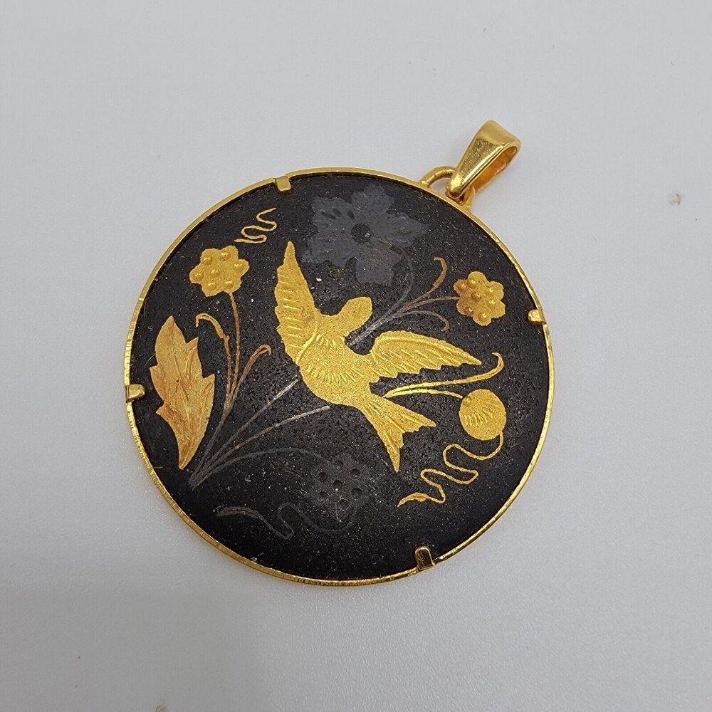 Gold and Black Bird Pendant Necklace